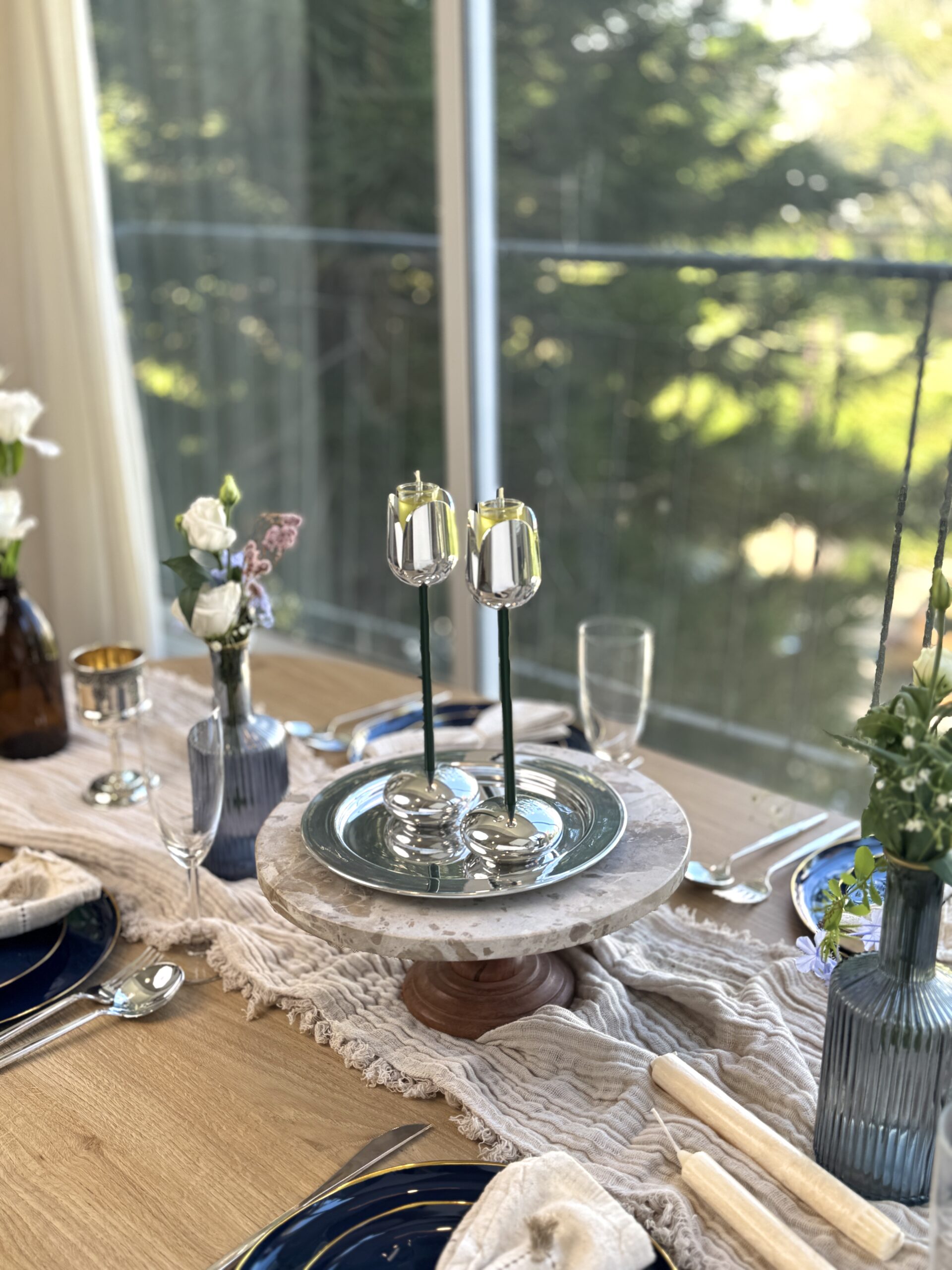 Silver and Gold Coated Tea Light Candle Holders with Open Petal Flower