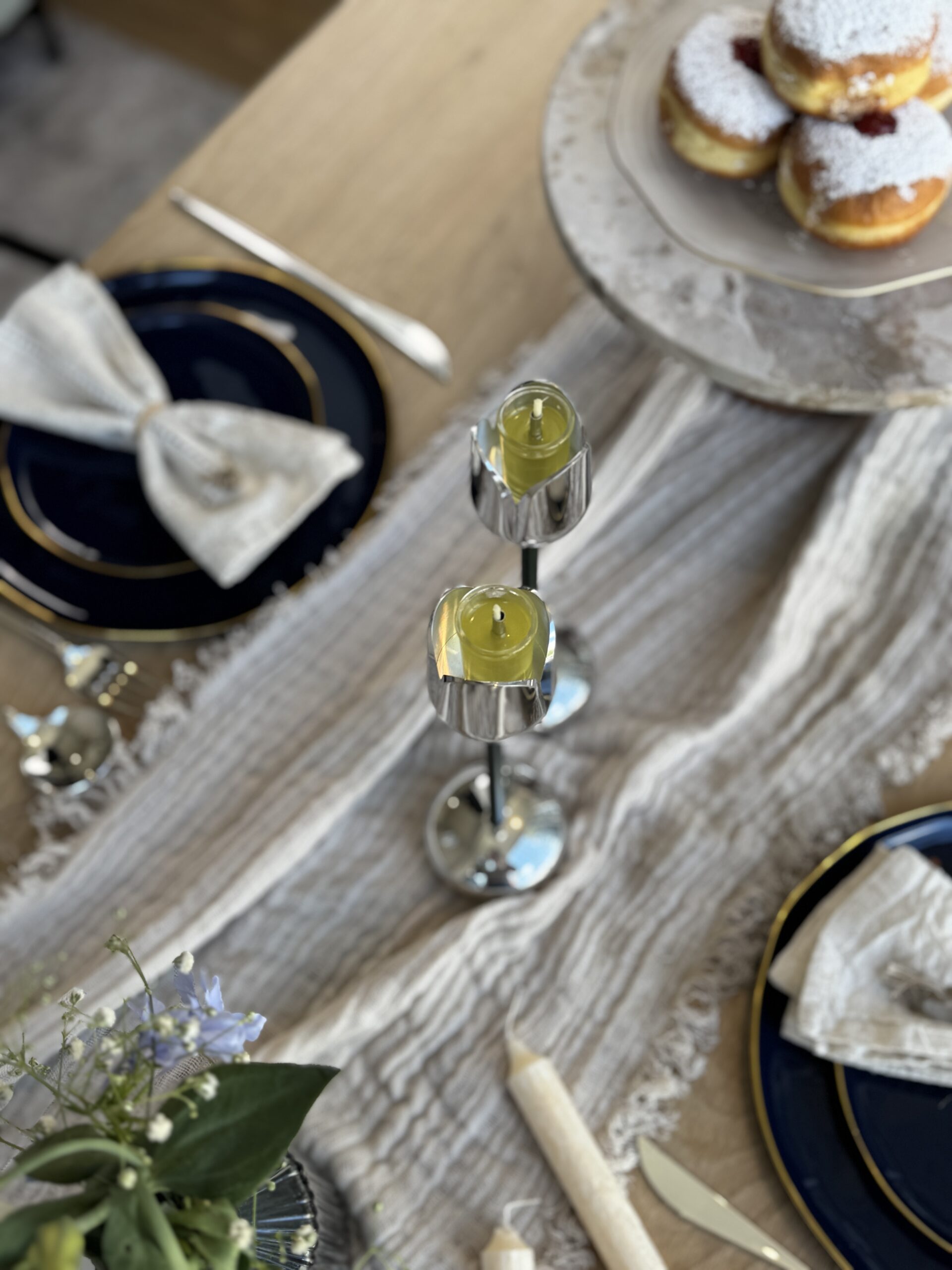 Silver and Gold Coated Tea Light Candle Holders with Open Petal Flower
