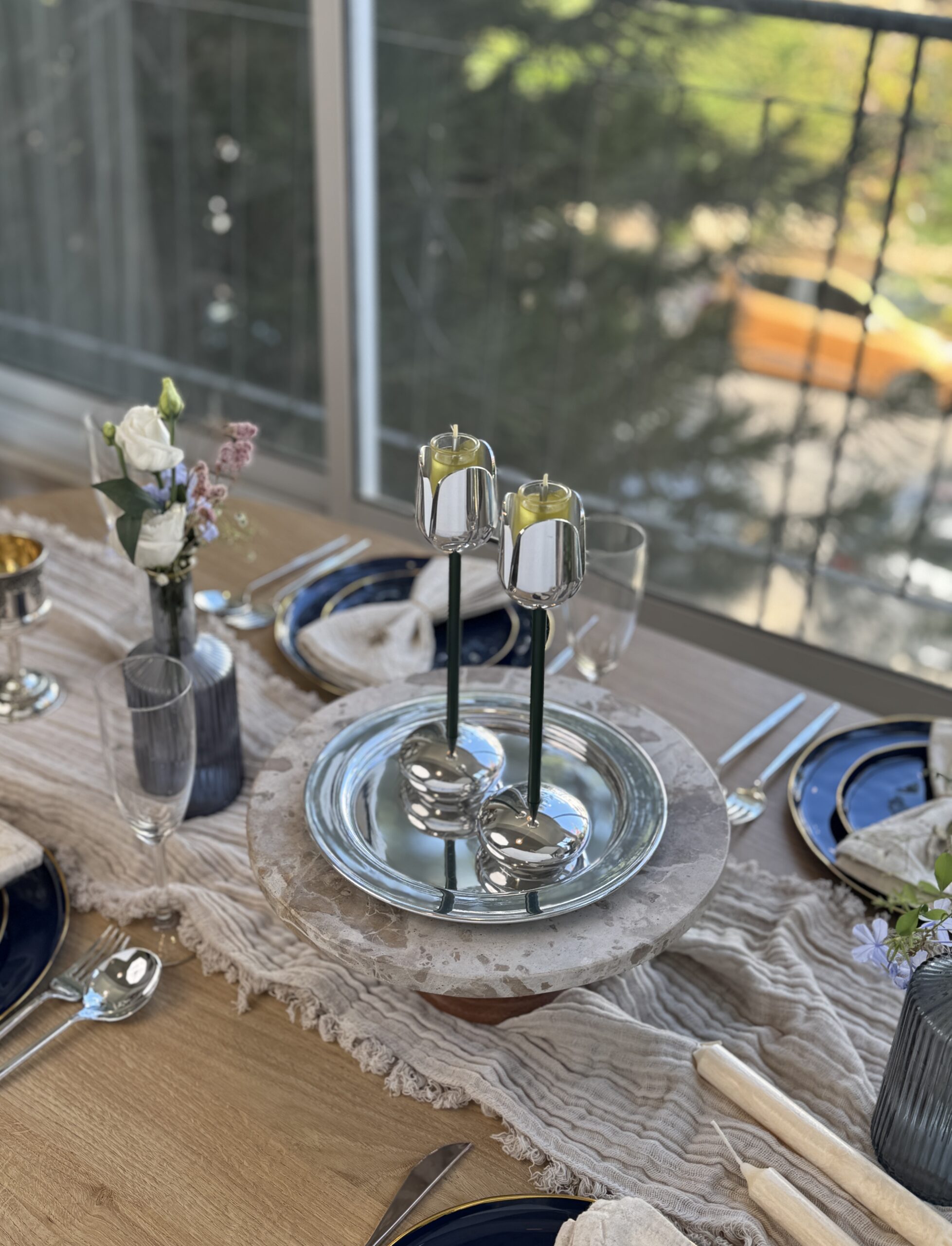 Silver and Gold Coated Tea Light Candle Holders with Open Petal Flower