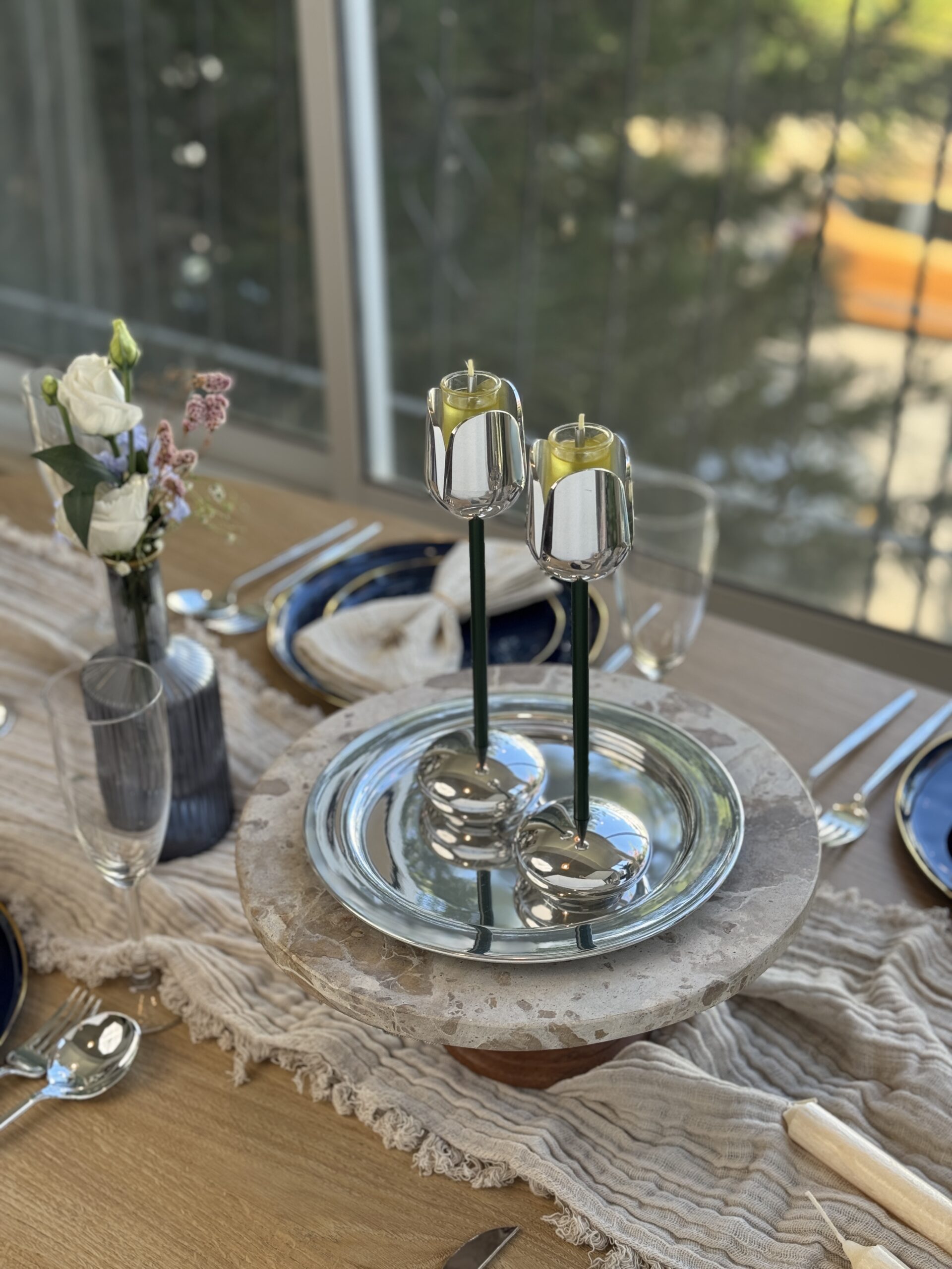 Silver and Gold Coated Tea Light Candle Holders with Open Petal Flower