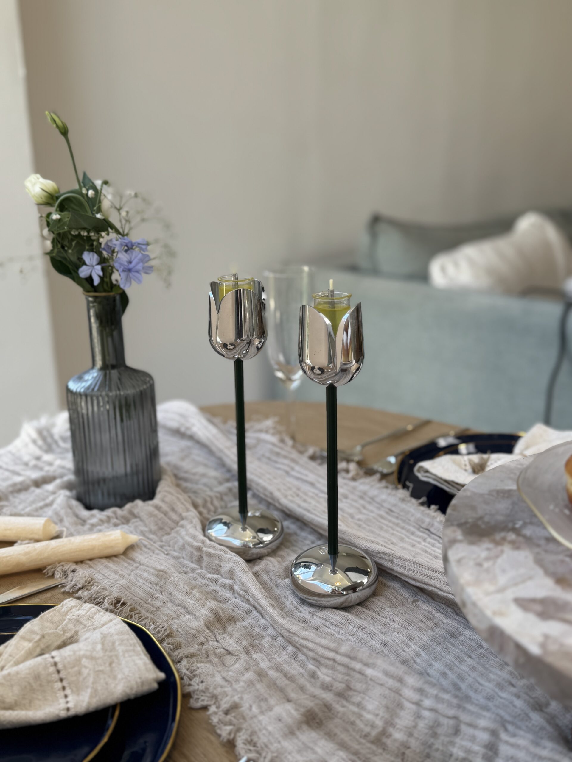 Silver and Gold Coated Tea Light Candle Holders with Open Petal Flower