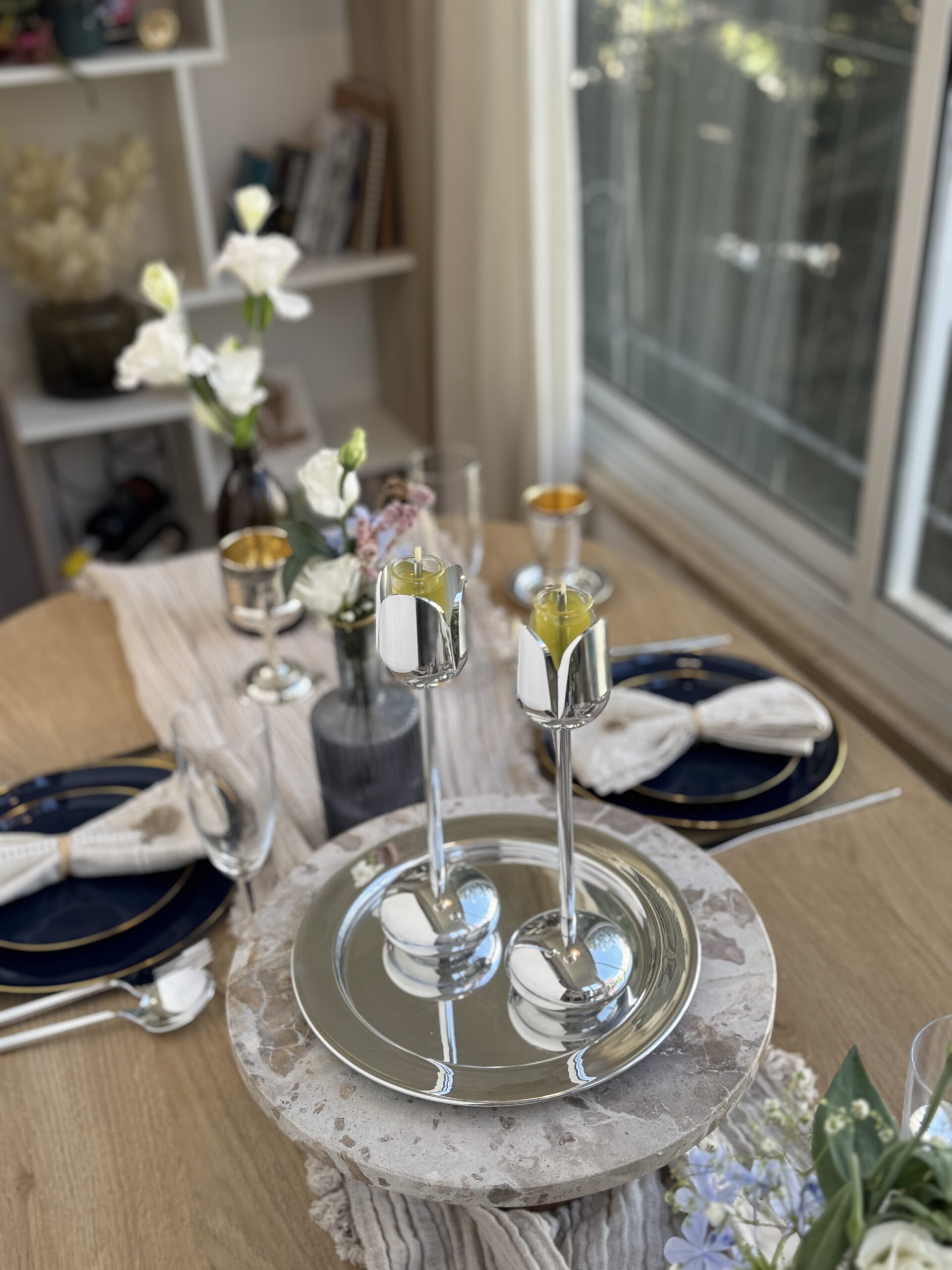 Silver and Gold Coated Tea Light Candle Holders with Open Petal Flower