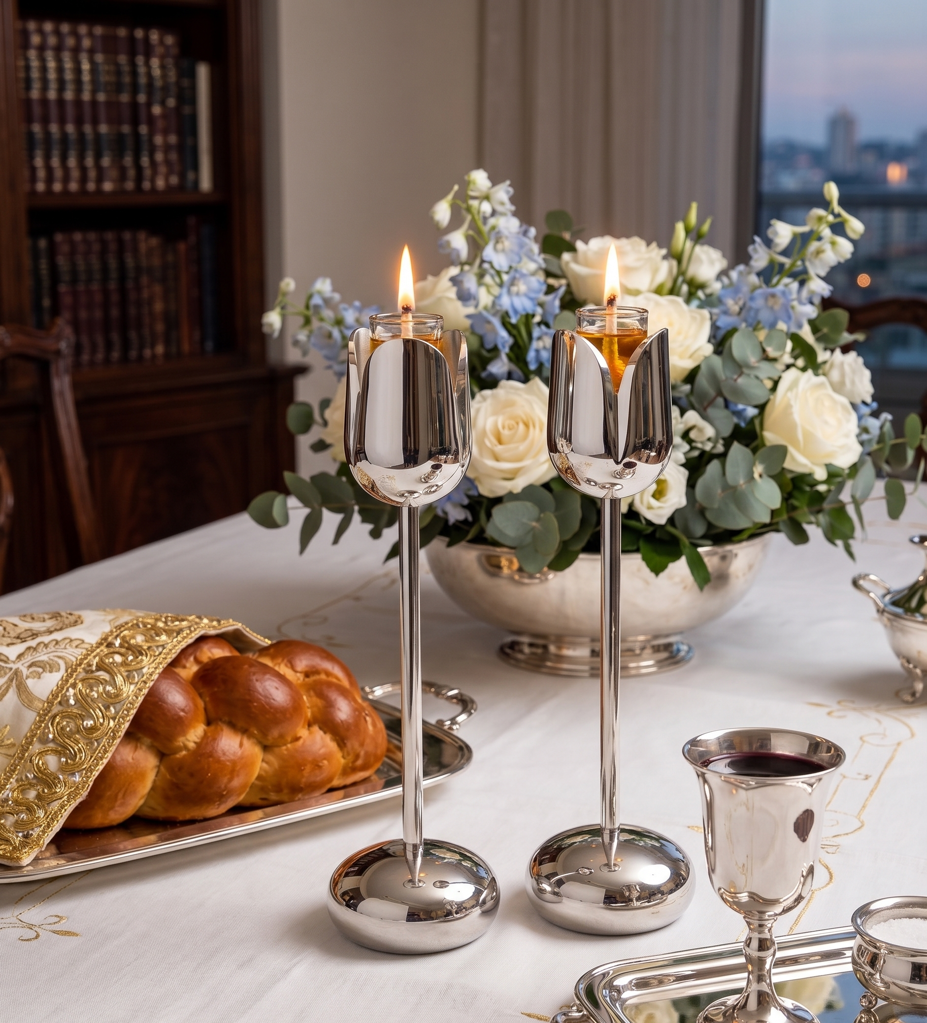 Silver and Gold Coated Tea Light Candle Holders with Open Petal Flower