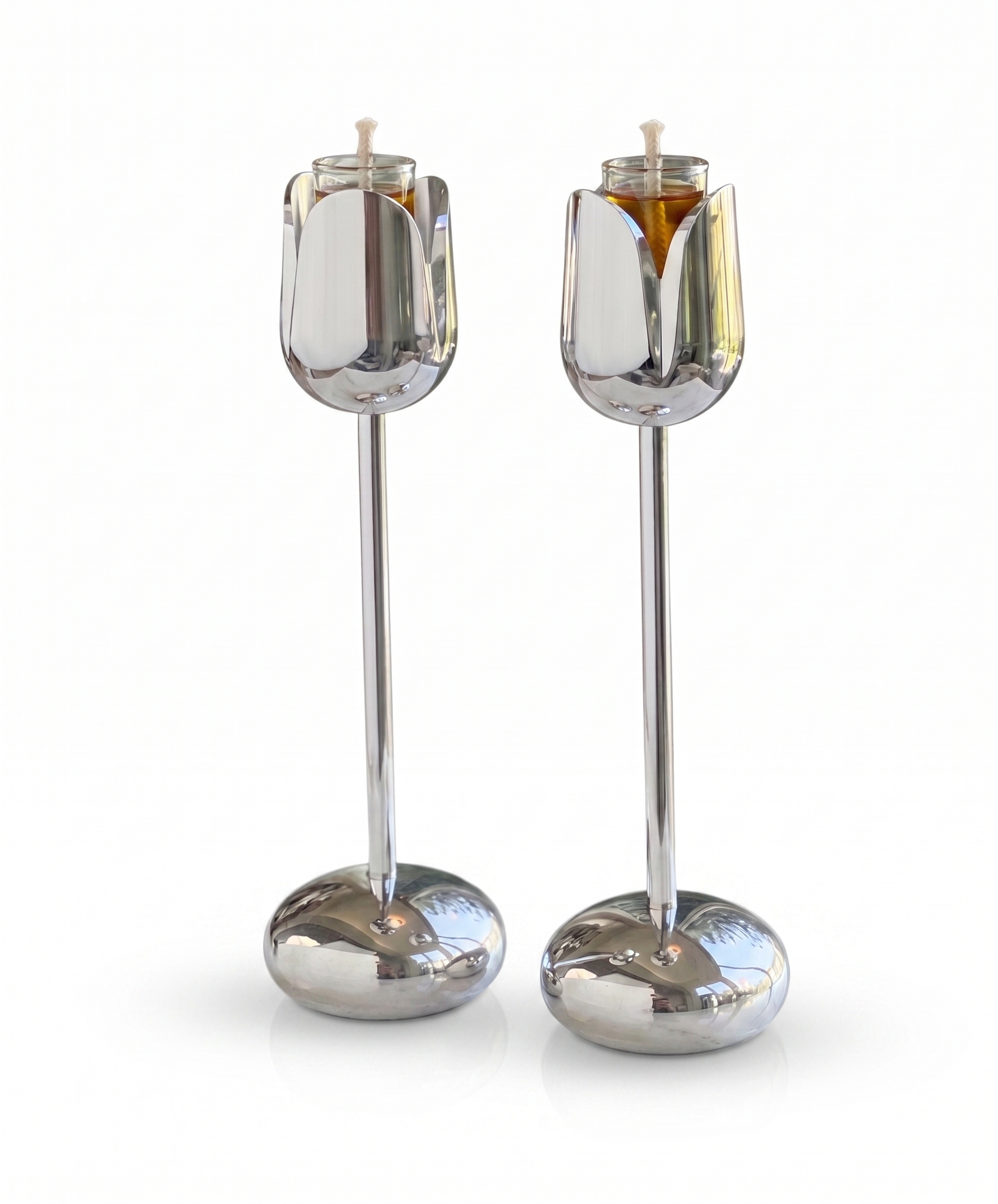 Silver and Gold Coated Tea Light Candle Holders with Open Petal Flower