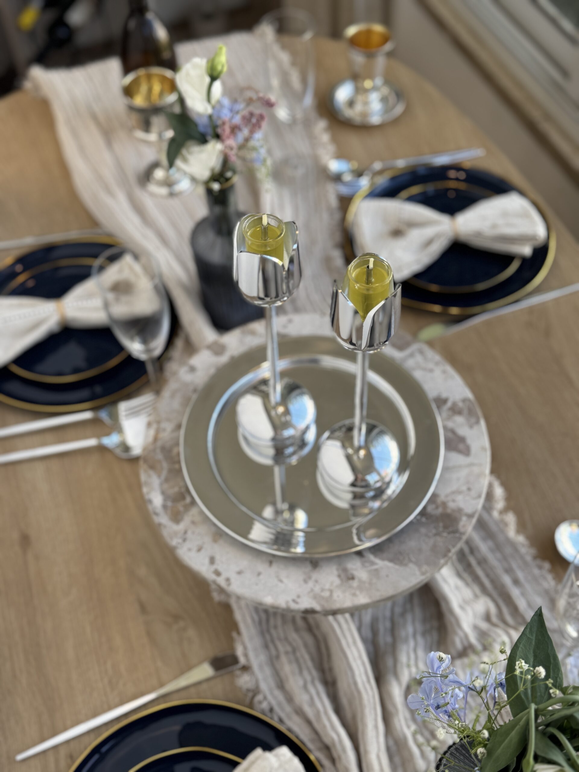 Silver and Gold Coated Tea Light Candle Holders with Open Petal Flower