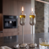 Silver and Gold Coated Tea Light Candle Holders with Open Petal Flower