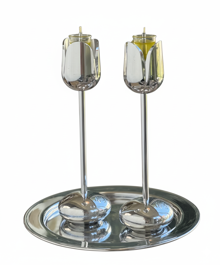 Silver and Gold Coated Tea Light Candle Holders with Open Petal Flower