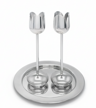 Sparkling Shiny Finish Metal Tulip Shape Candle Holders With Tray (Copy)