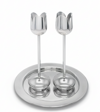 Sparkling Shiny Finish Metal Tulip Shape Candle Holders With Tray (Copy)