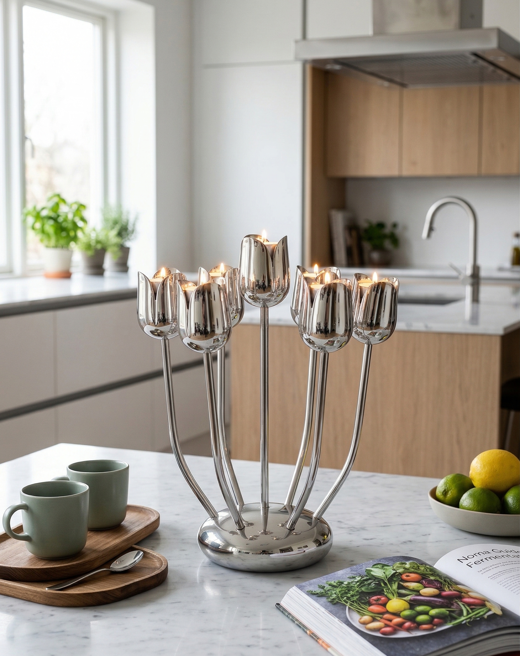 Shine Silver Tulip Candelabra From Aluminum That Non-Tarnish