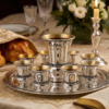 Sterling Silver Filigree Kiddush Cup Set with Eight Cups and Tray