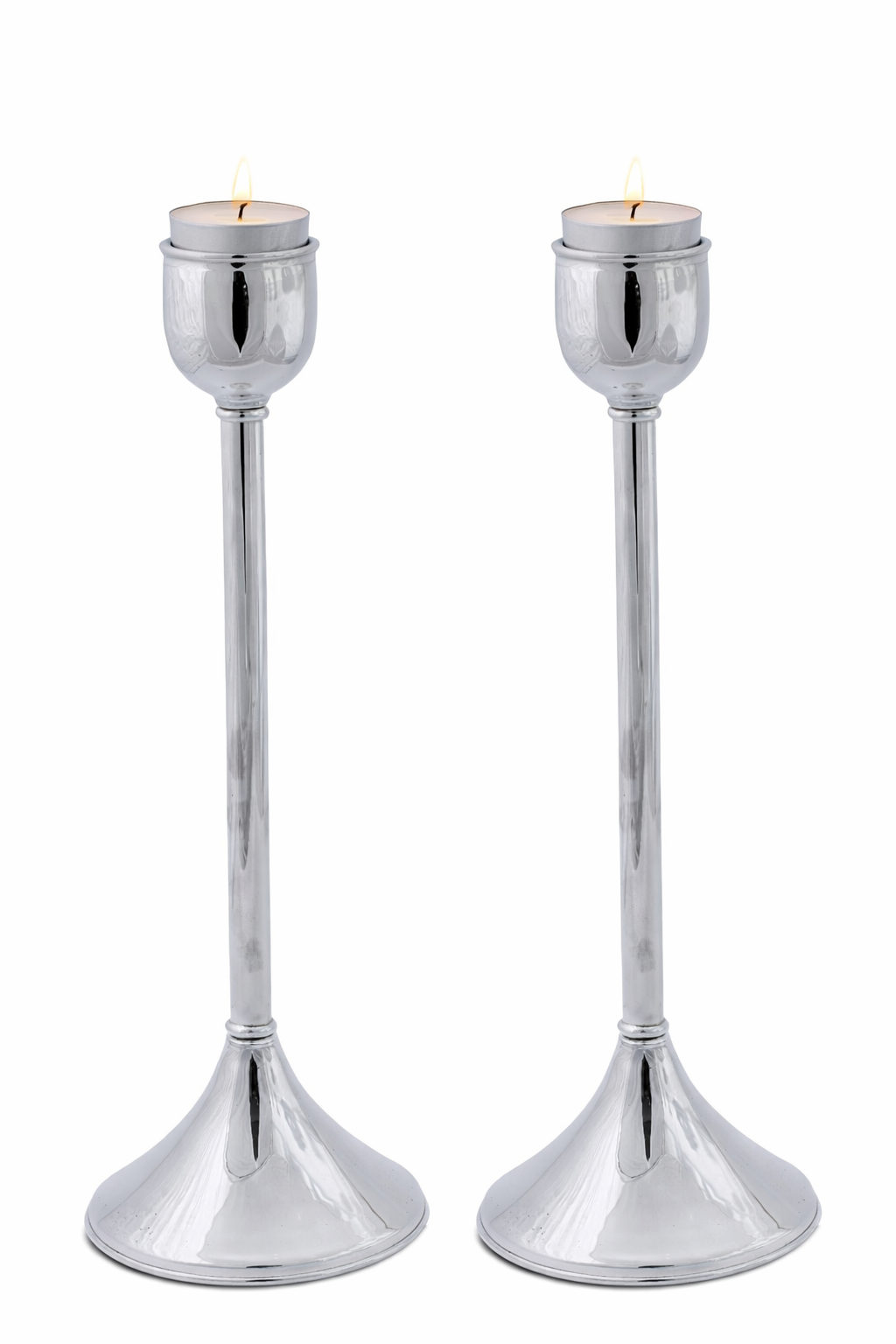 Contemporary Tall Pure Silver Pillar Tulip Candlesticks for Tealights