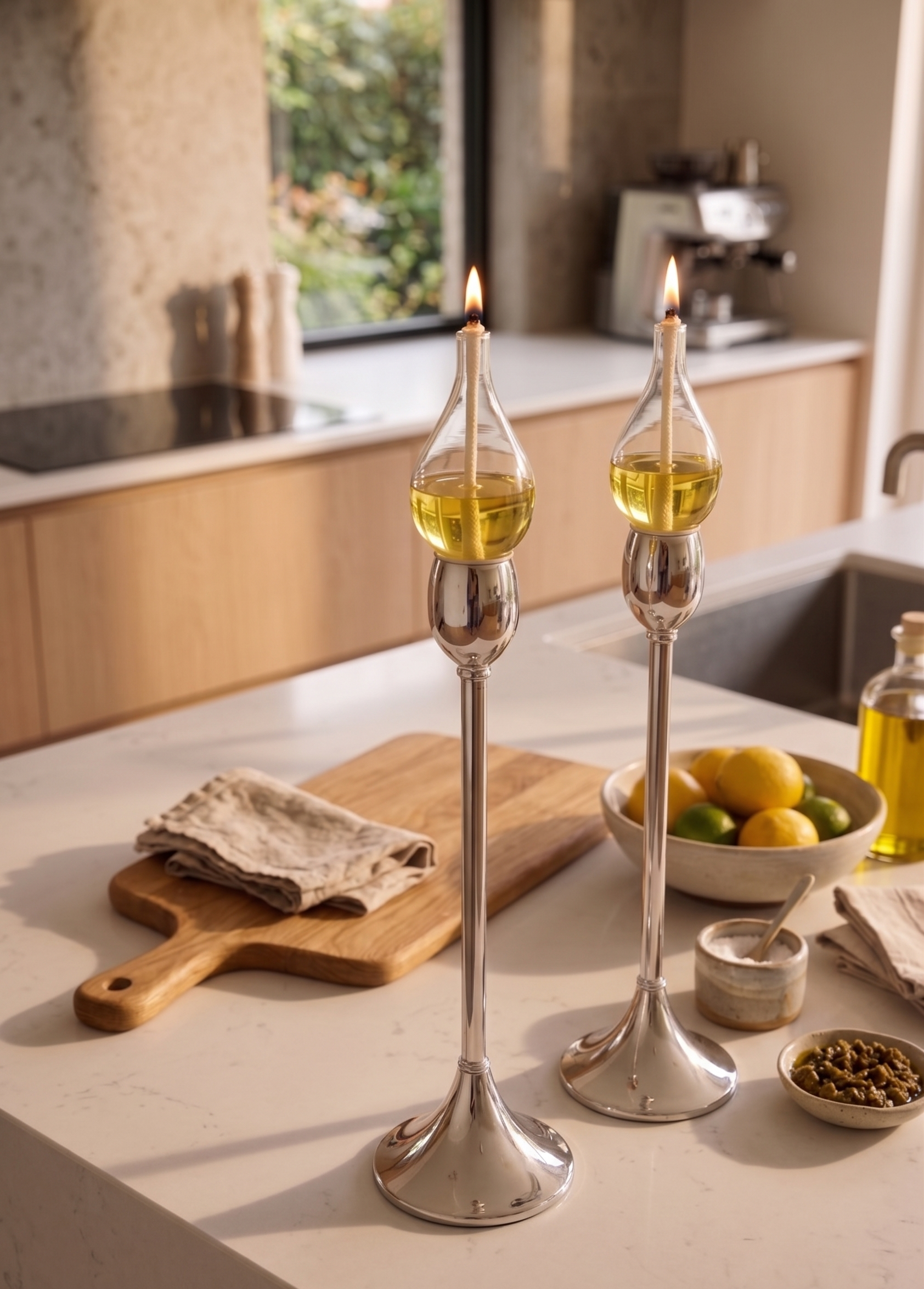Contemporary Tall Pure Silver Pillar Tulip Candlesticks for Tealights