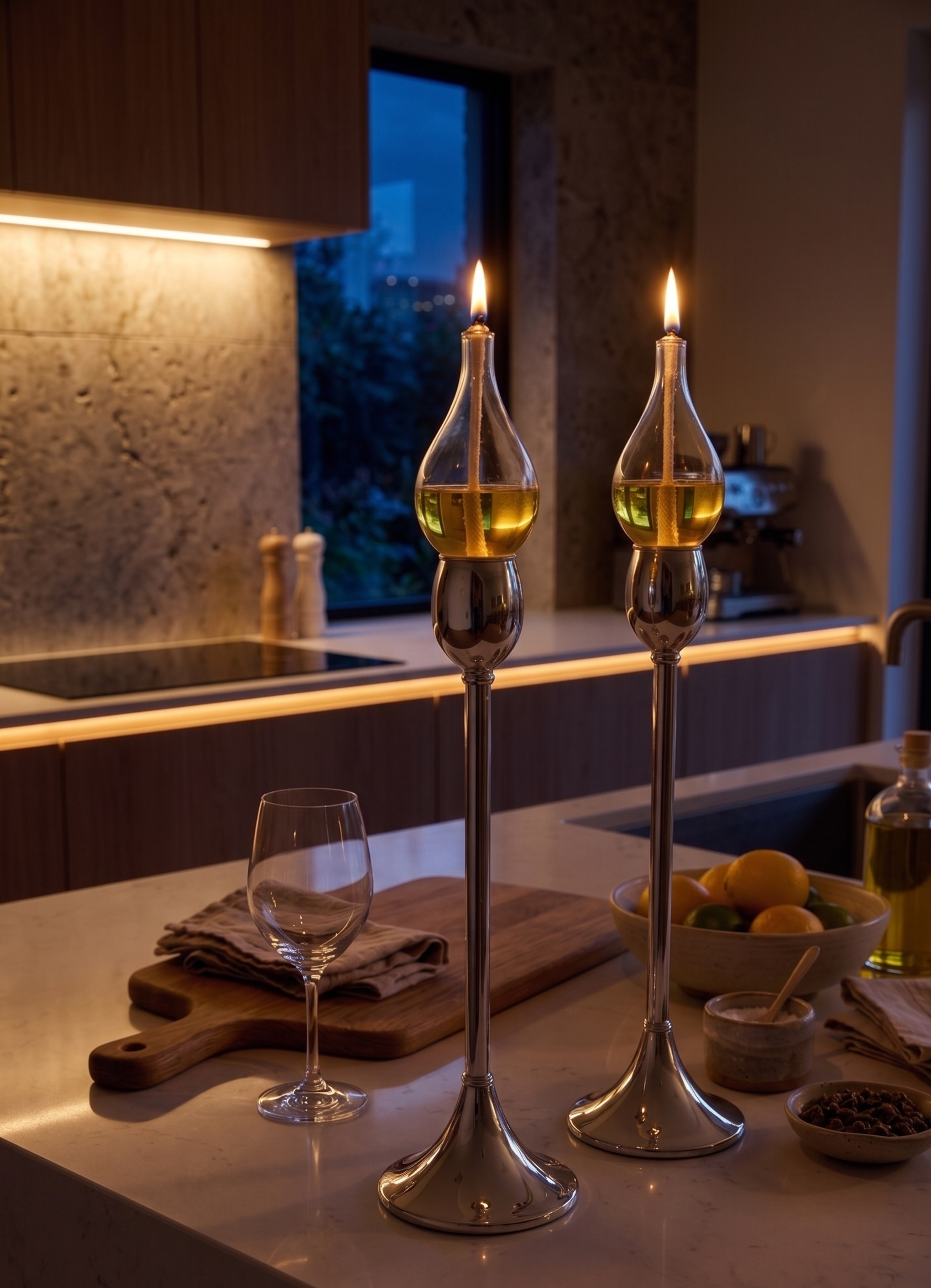 Contemporary Tall Pure Silver Pillar Tulip Candlesticks for Tealights