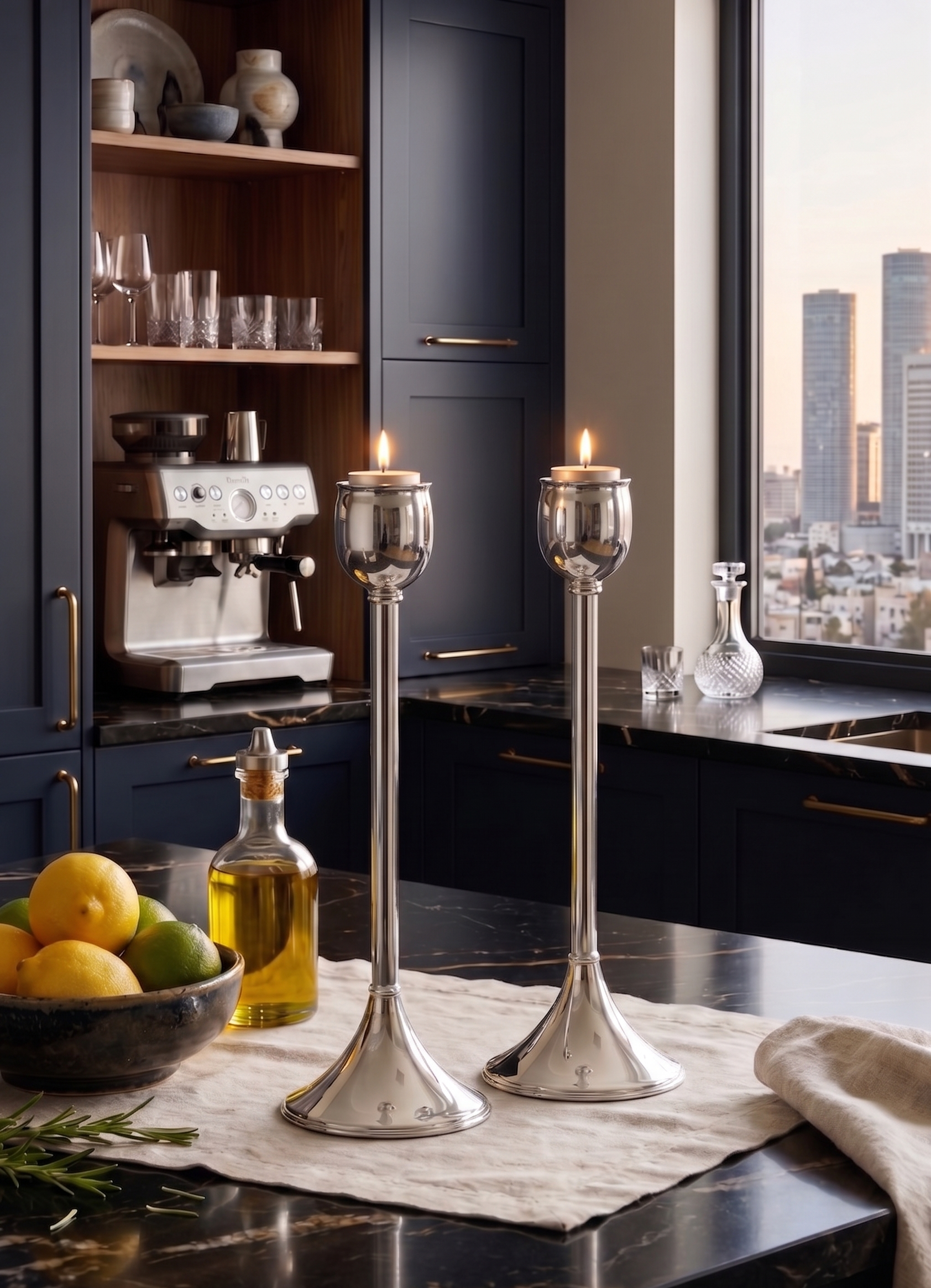 Contemporary Tall Pure Silver Pillar Tulip Candlesticks for Tealights