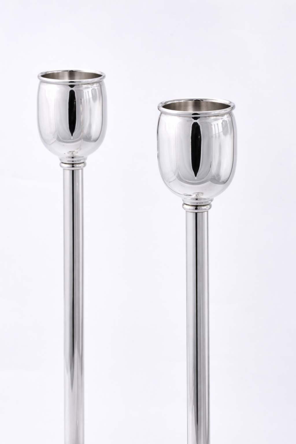 Contemporary Tall Pure Silver Pillar Tulip Candlesticks for Tealights