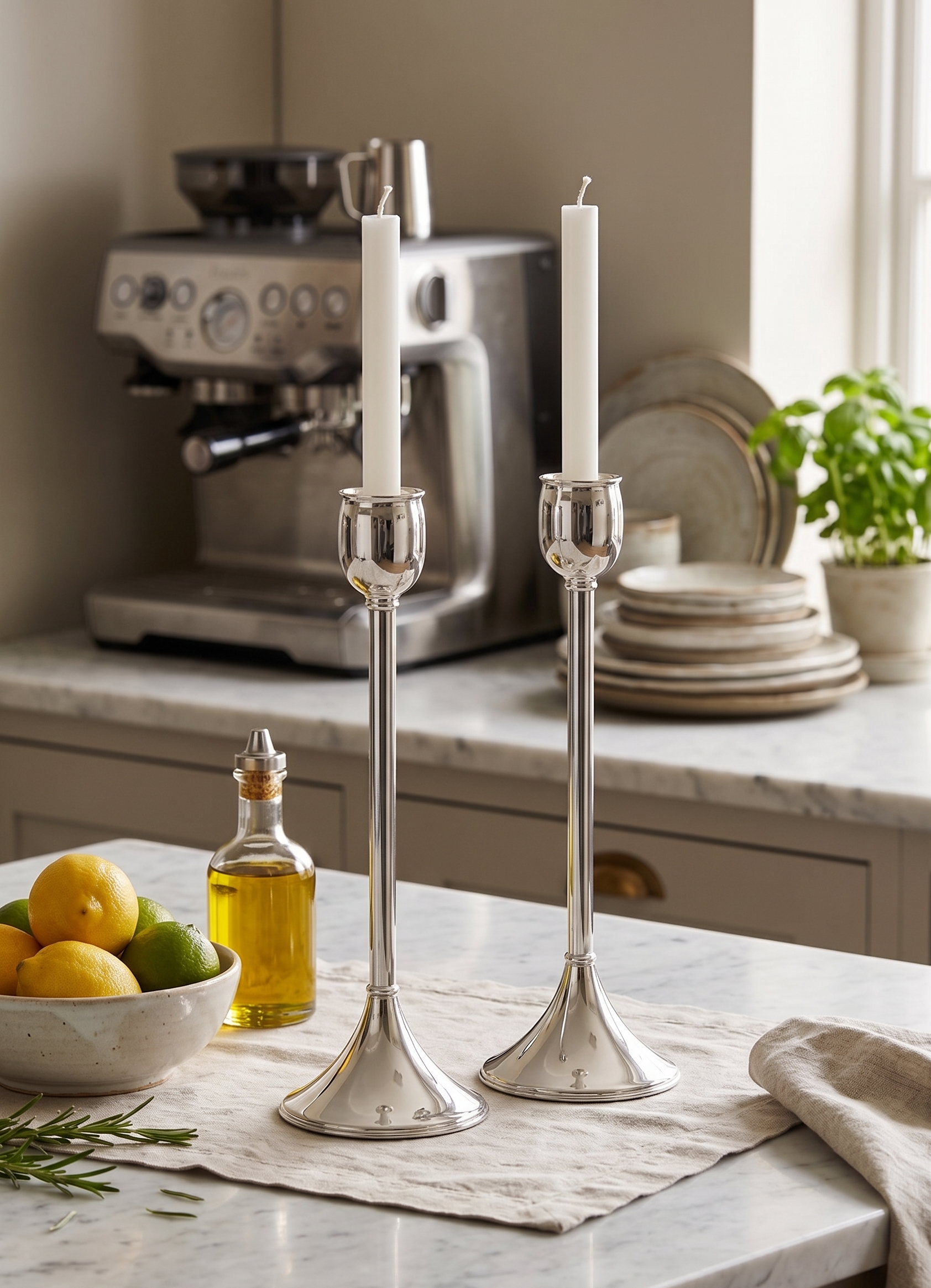 Contemporary Tall Pure Silver Pillar Tulip Candlesticks for Tealights