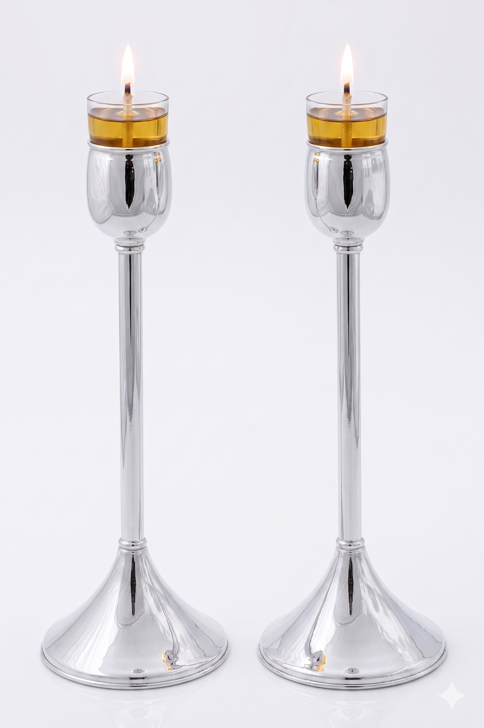 Contemporary Tall Pure Silver Pillar Tulip Candlesticks for Tealights