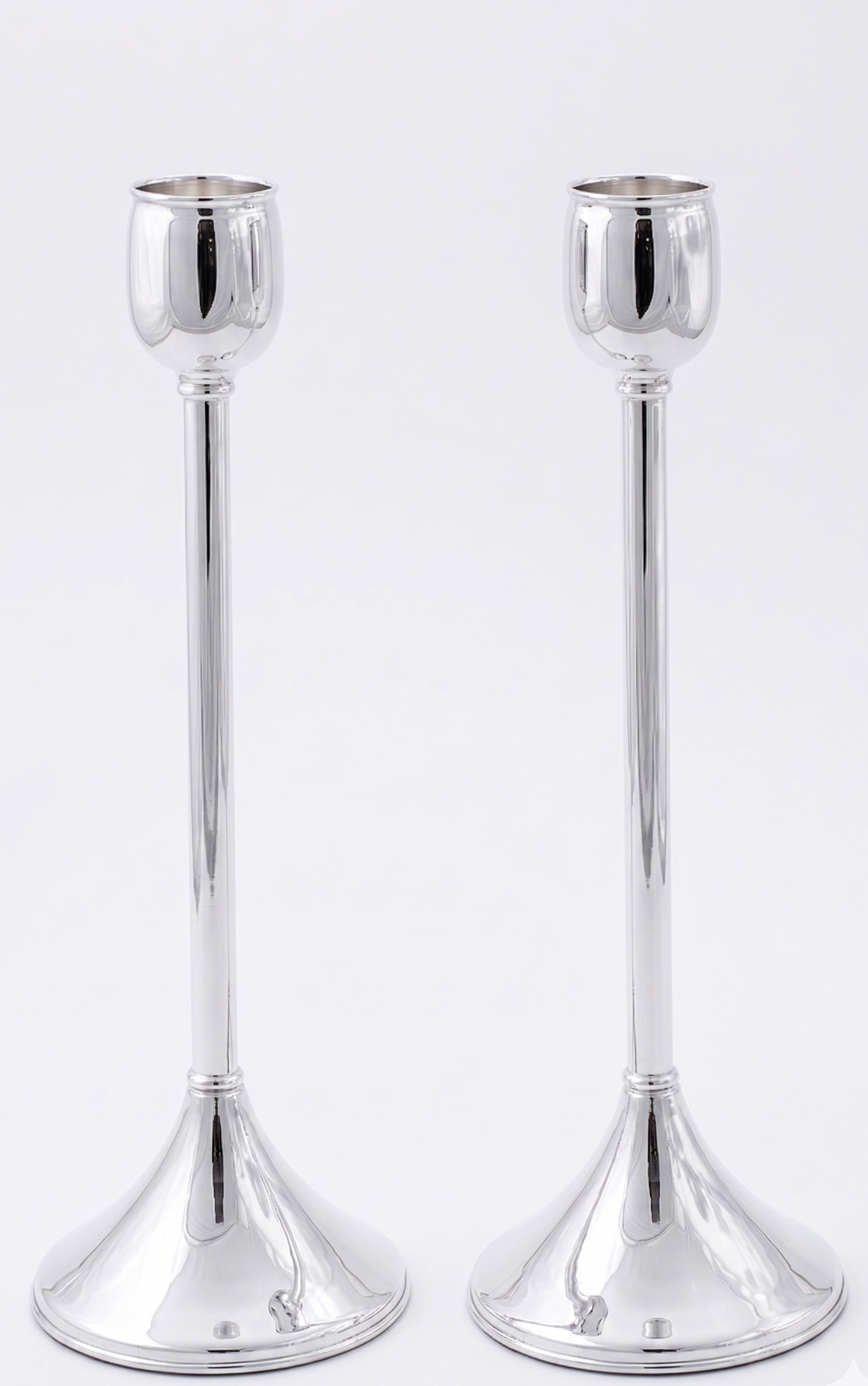 Contemporary Tall Pure Silver Pillar Tulip Candlesticks for Tealights
