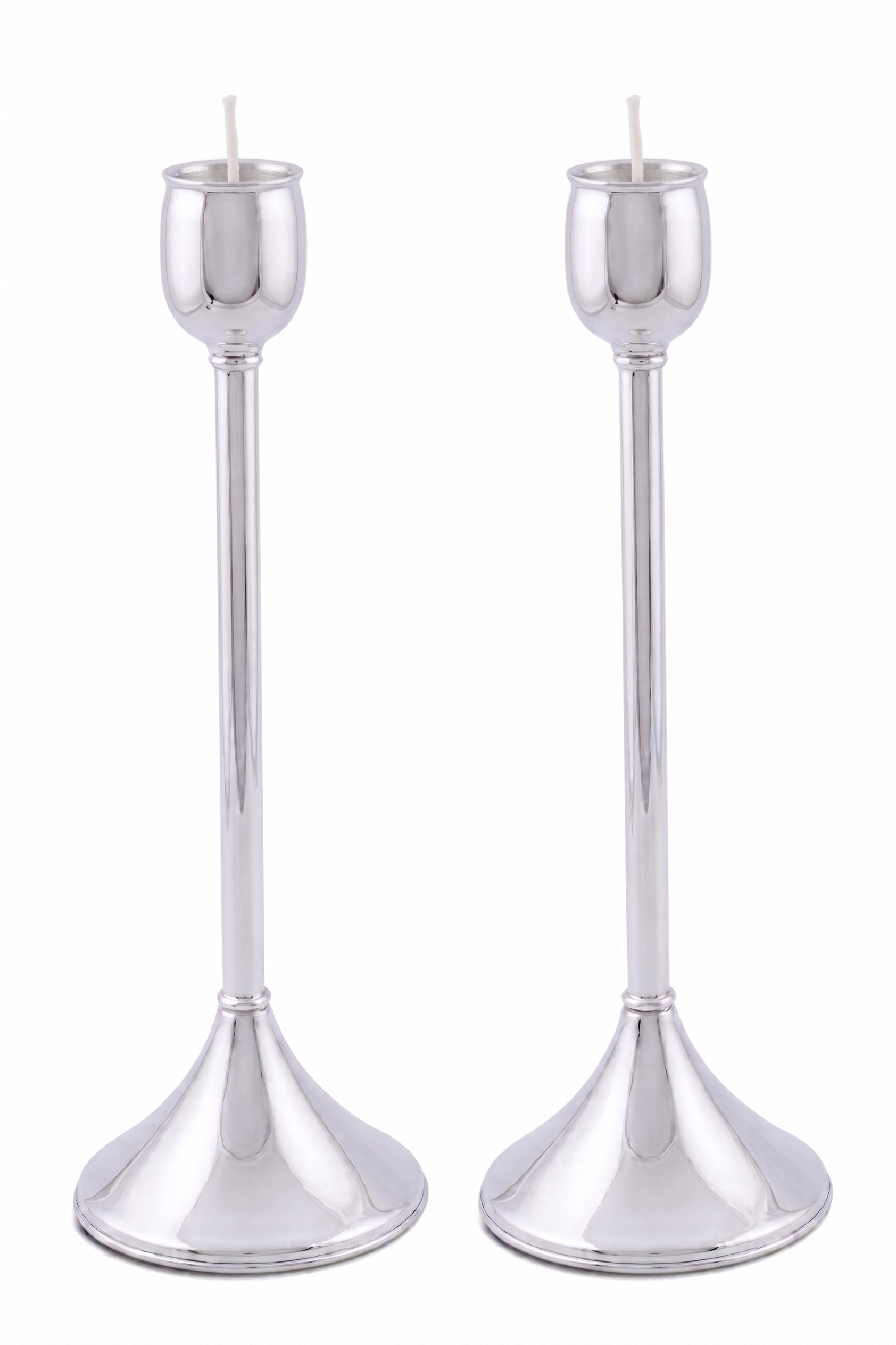 Contemporary Tall Pure Silver Pillar Tulip Candlesticks for Tealights