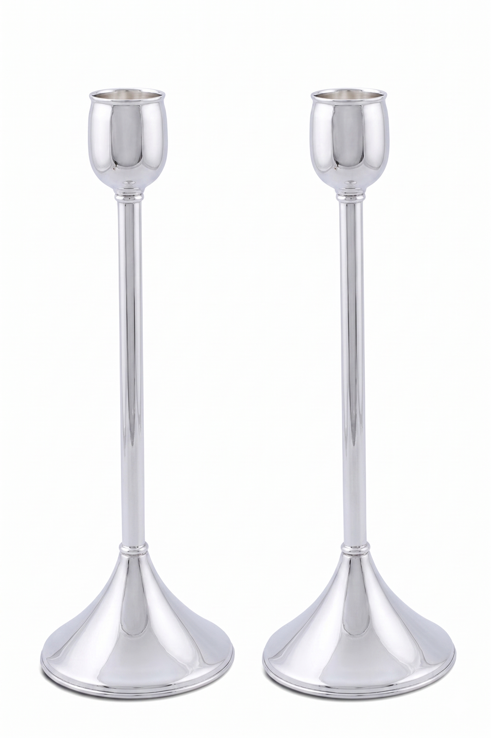 Contemporary Tall Pure Silver Pillar Tulip Candlesticks for Tealights