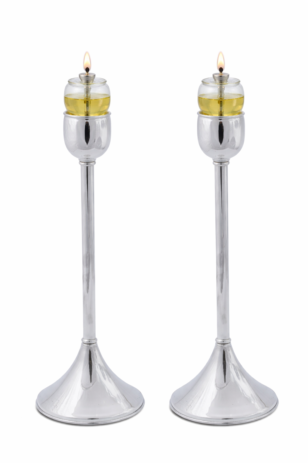 Contemporary Tall Pure Silver Pillar Tulip Candlesticks for Tealights