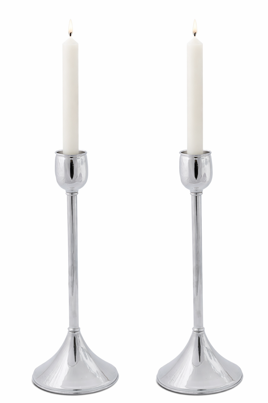 Contemporary Tall Pure Silver Pillar Tulip Candlesticks for Tealights