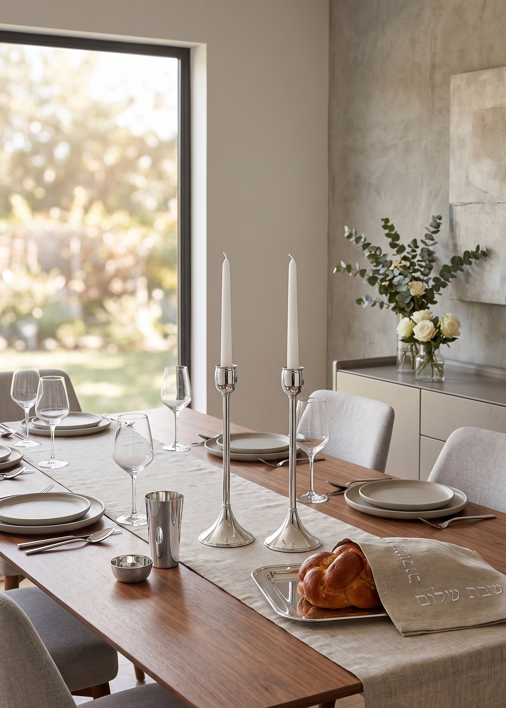 Contemporary Tall Pure Silver Pillar Tulip Candlesticks for Tealights