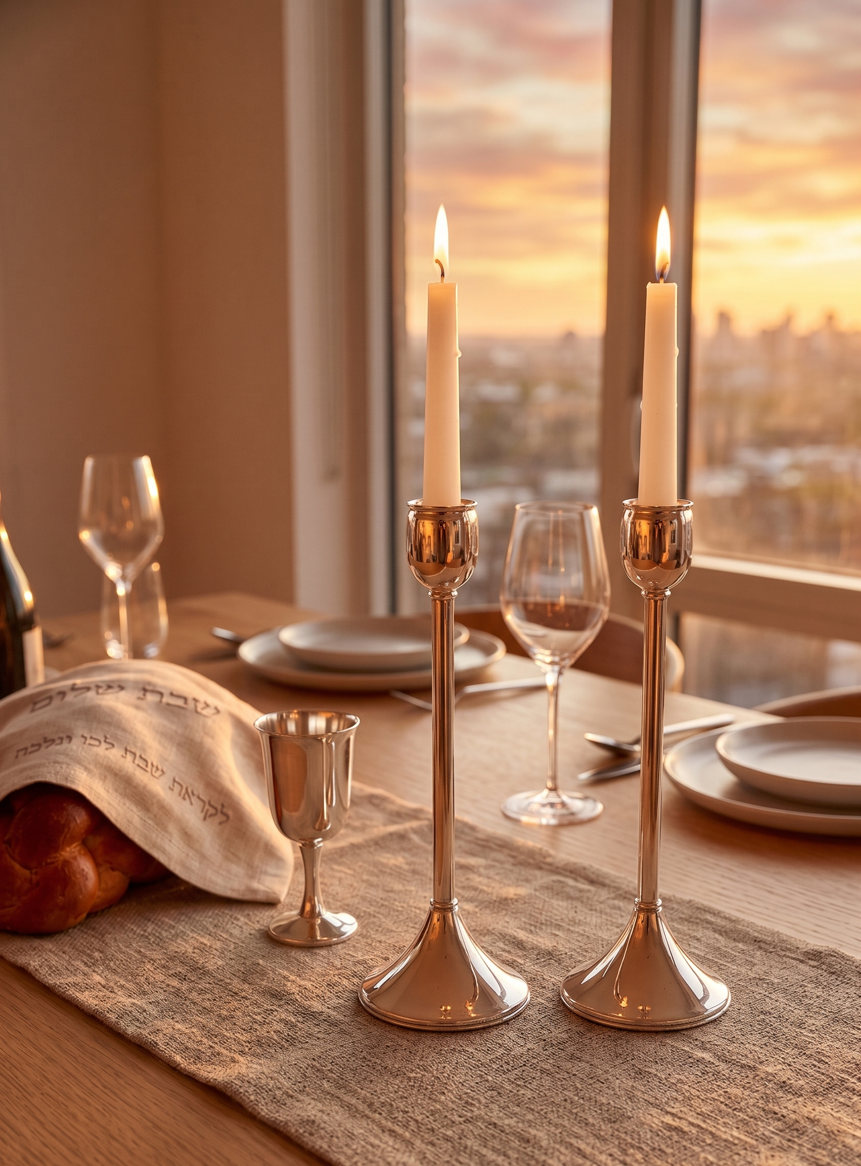 Contemporary Tall Pure Silver Pillar Tulip Candlesticks for Tealights