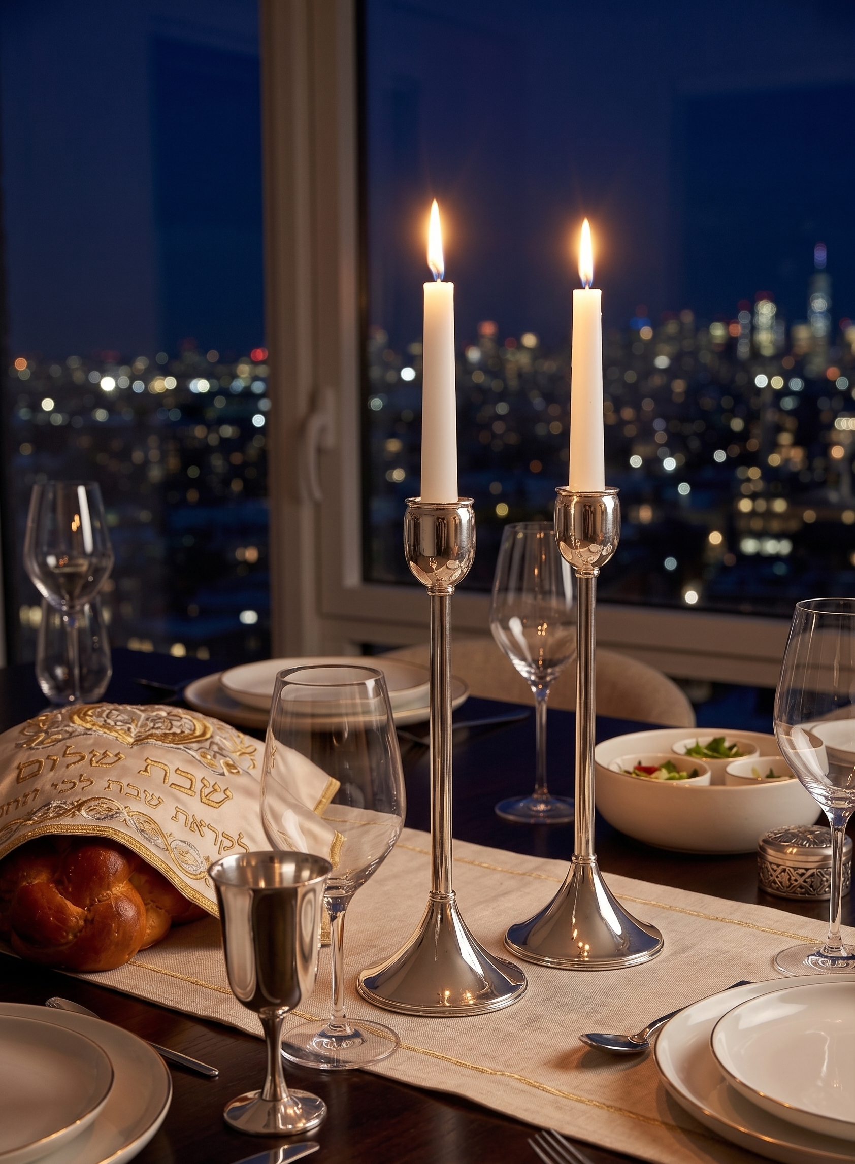 Contemporary Tall Pure Silver Pillar Tulip Candlesticks for Tealights