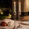 Contemporary Tall Pure Silver Pillar Tulip Candlesticks for Tealights