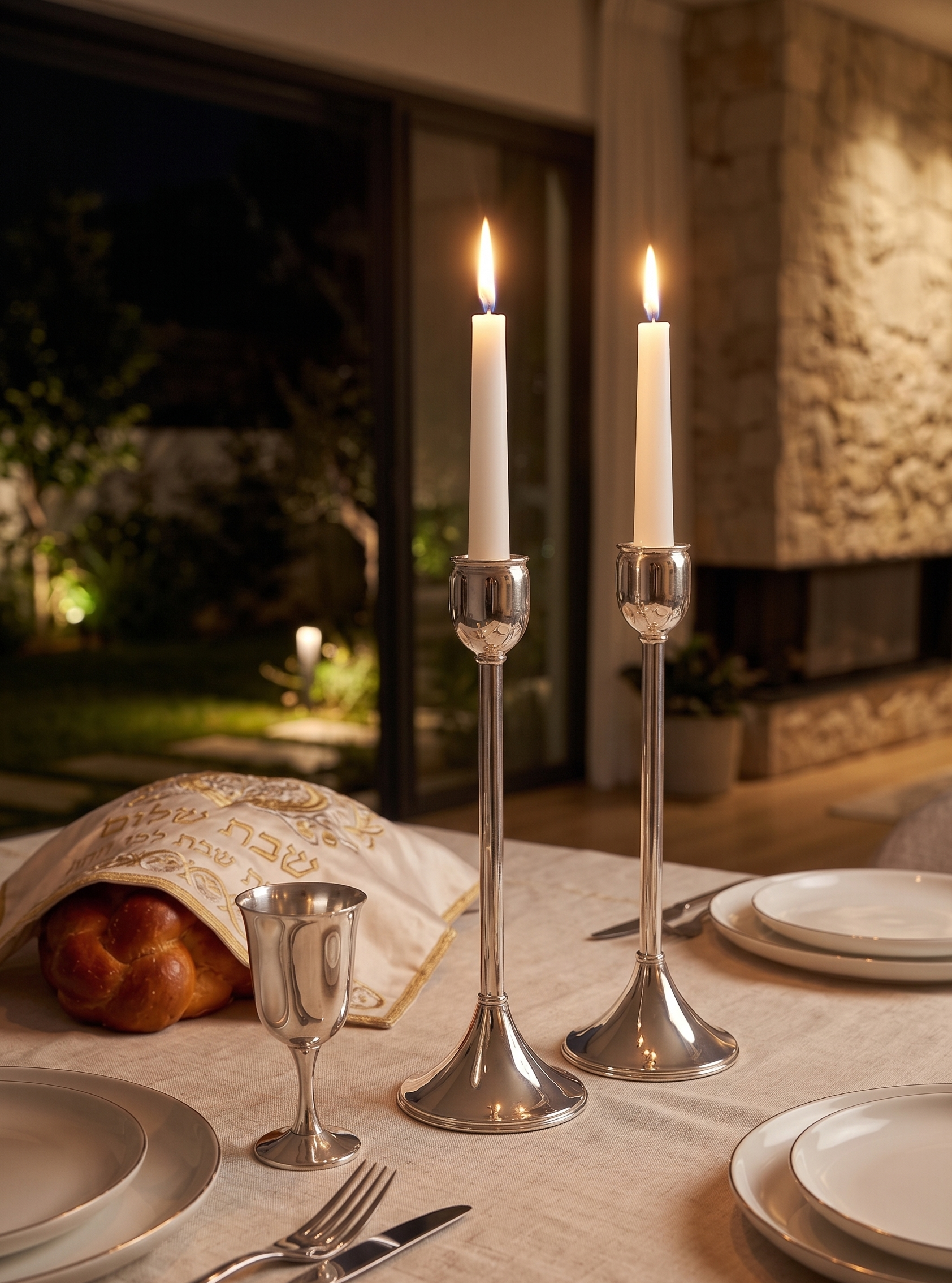 Contemporary Tall Pure Silver Pillar Tulip Candlesticks for Tealights