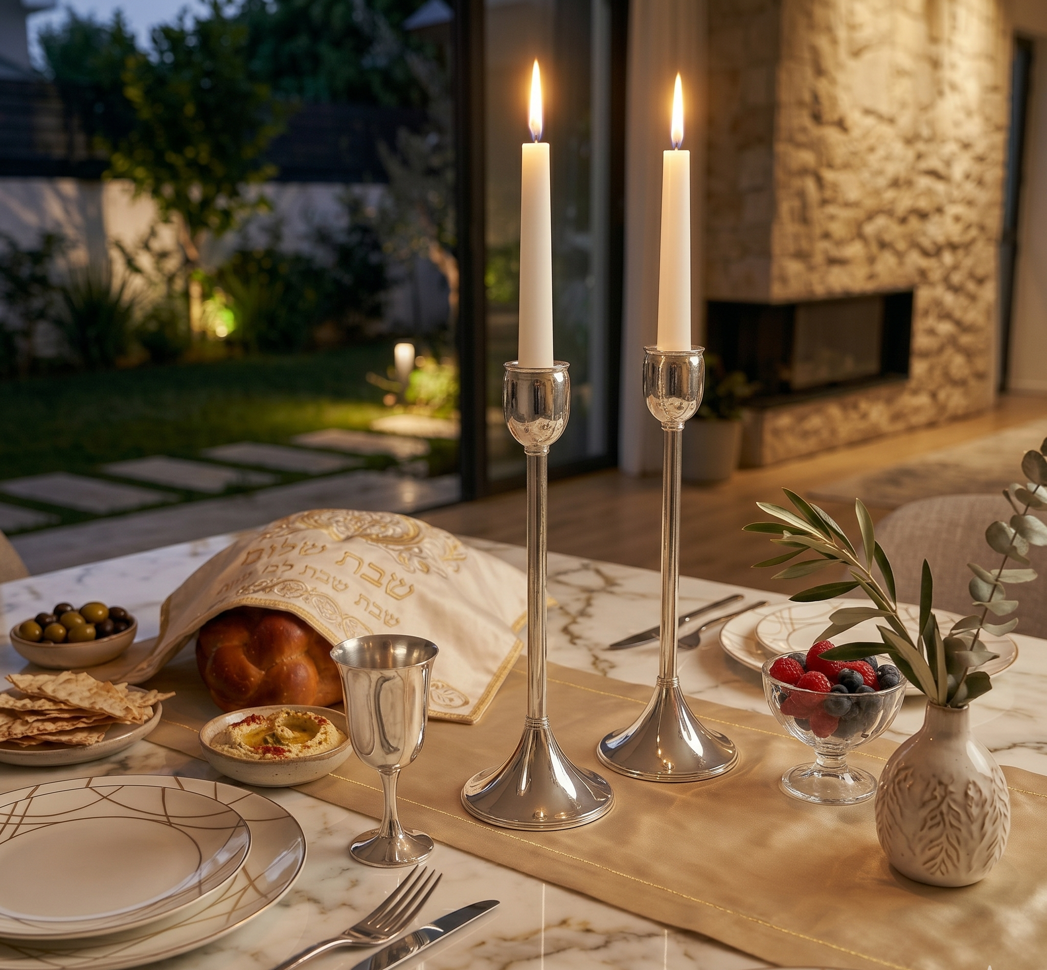 Contemporary Tall Pure Silver Pillar Tulip Candlesticks for Tealights