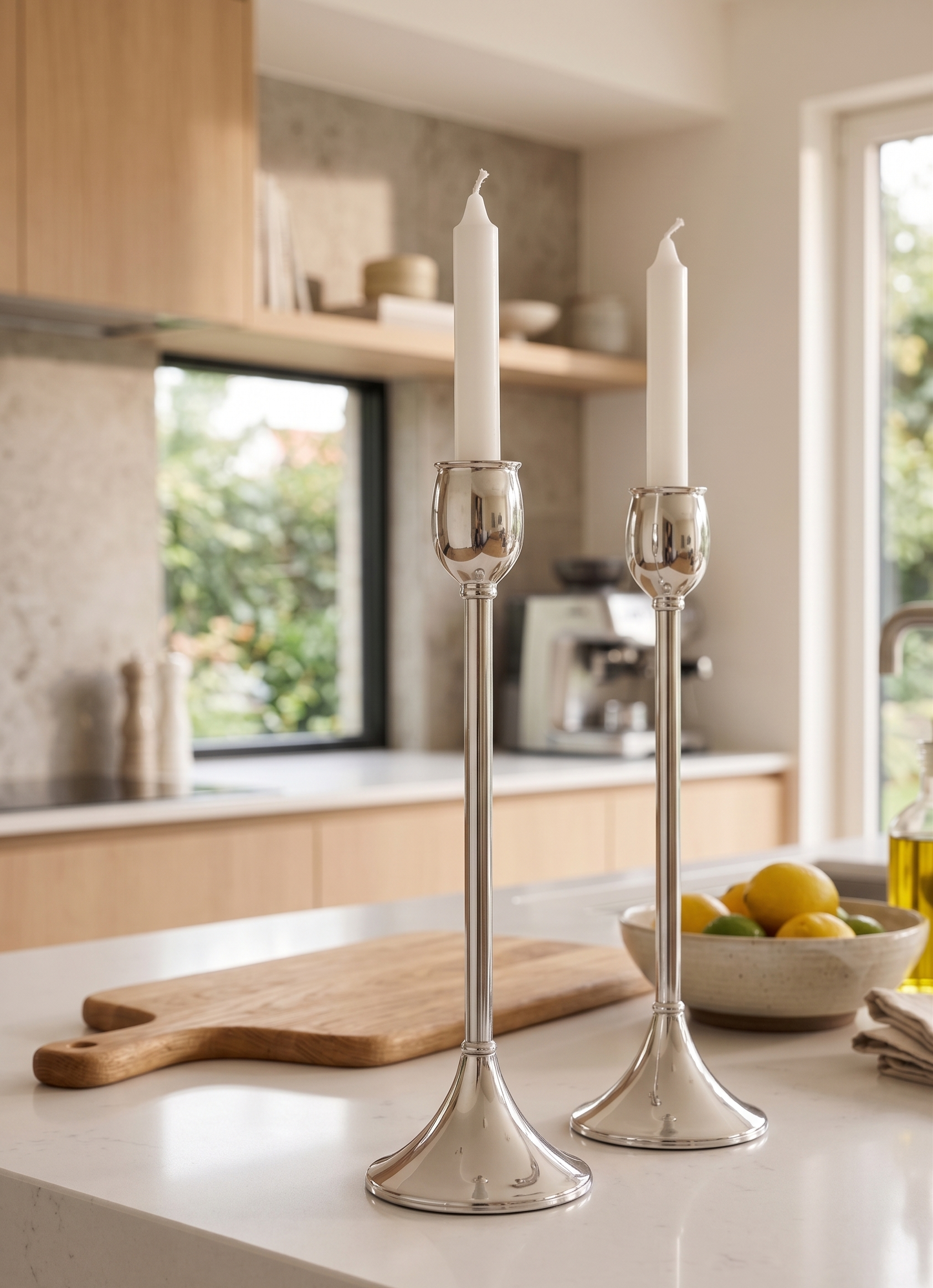 Contemporary Tall Pure Silver Pillar Tulip Candlesticks for Tealights