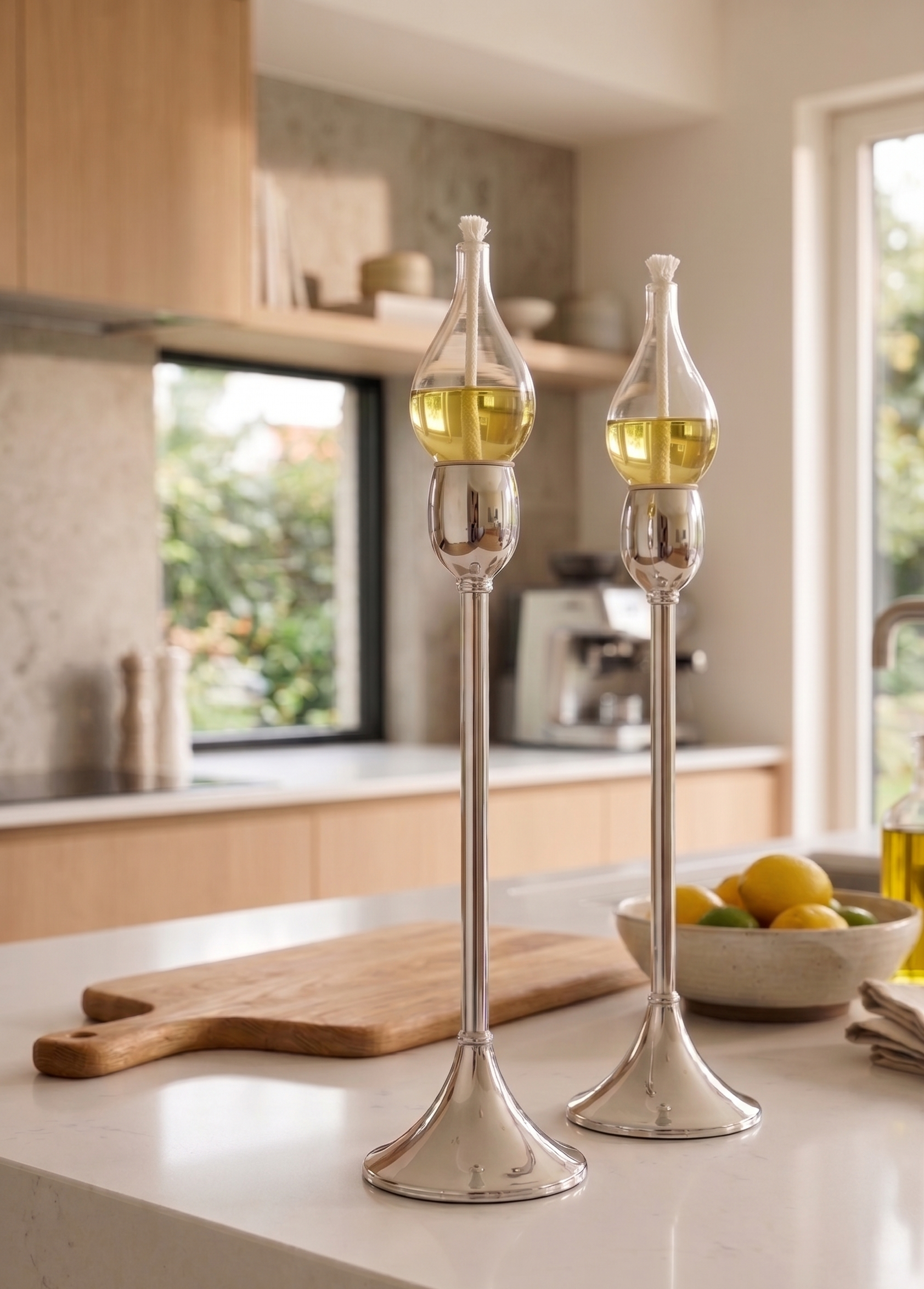 Contemporary Tall Pure Silver Pillar Tulip Candlesticks for Tealights