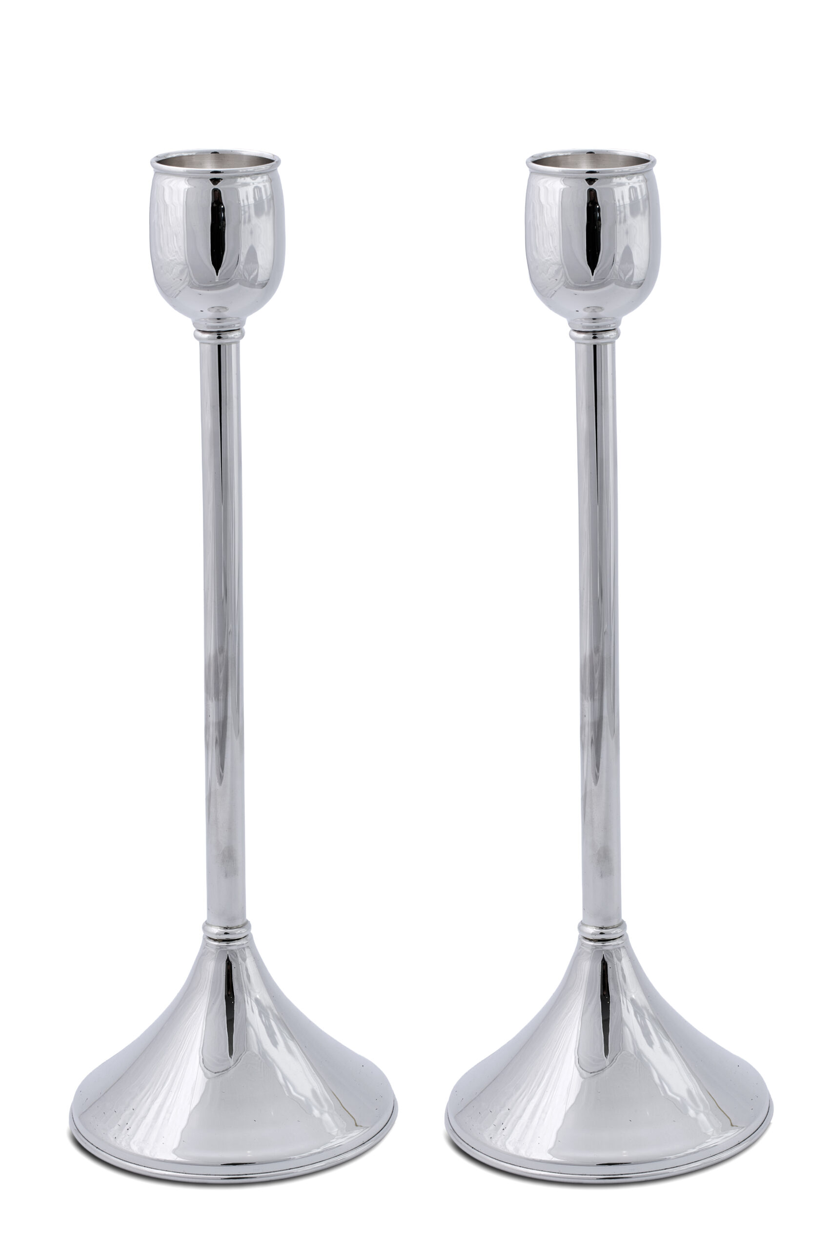 Contemporary Tall Pure Silver Pillar Tulip Candlesticks for Tealights