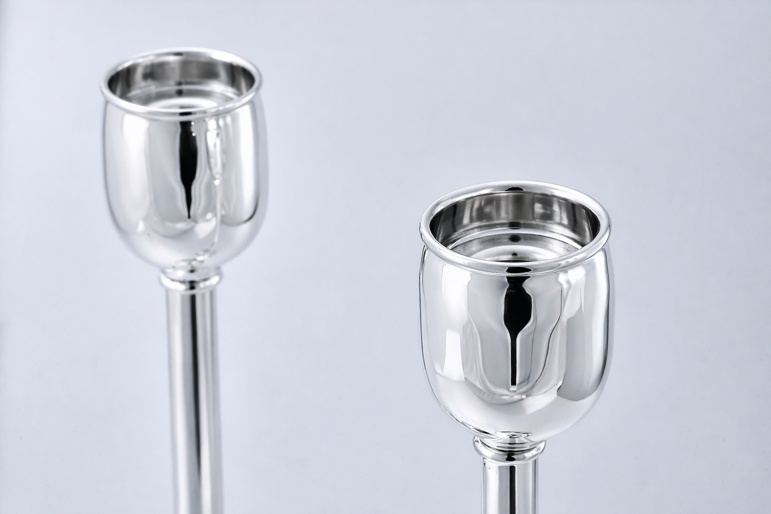 Contemporary Tall Pure Silver Pillar Tulip Candlesticks for Tealights