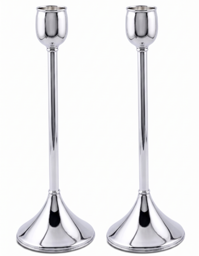 Contemporary Tall Pure Silver Pillar Tulip Candlesticks for Tealights