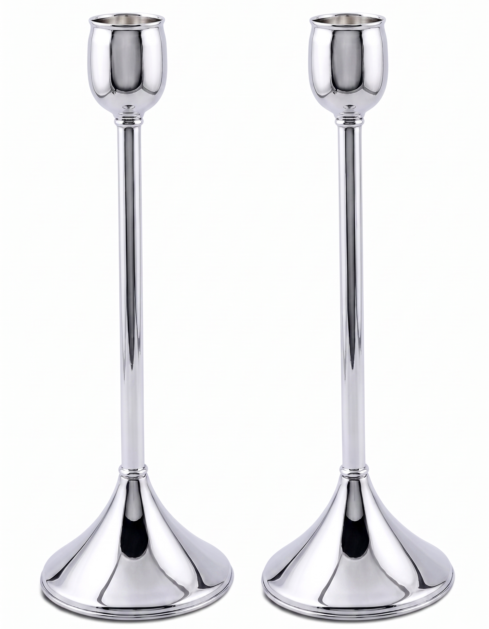 Contemporary Tall Pure Silver Pillar Tulip Candlesticks for Tealights
