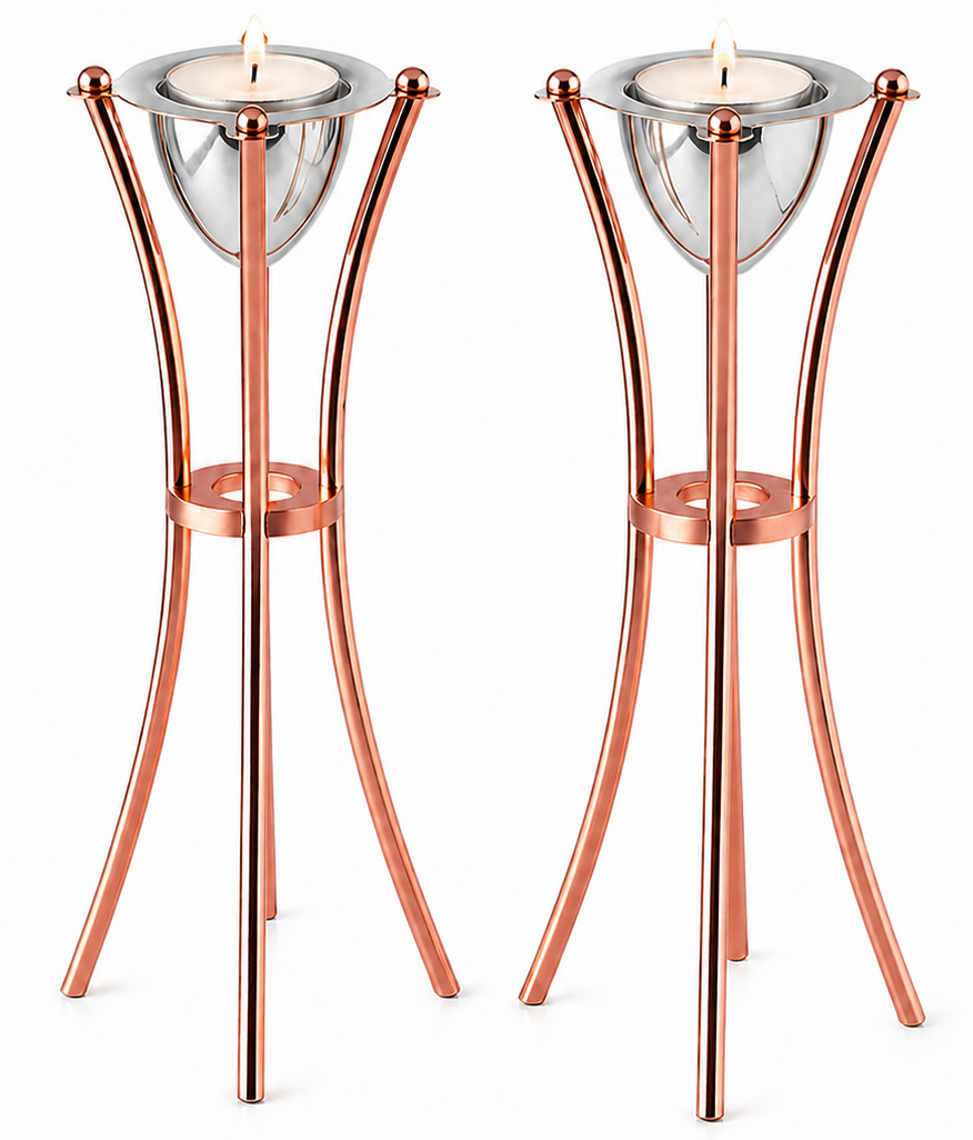 Tall Minimalist Airy Frame Candlesticks with Floating Silver Holders