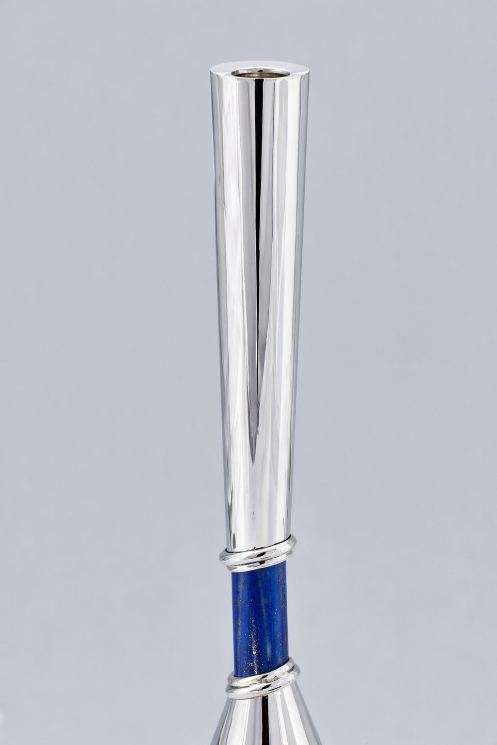 Contemporary Tall Silver Candle Holders with Blue Lapis Gemstone