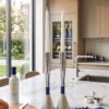 Contemporary Tall Silver Candle Holders with Blue Lapis Gemstone