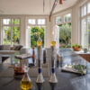 Contemporary Tall Silver Candle Holders with Blue Lapis Gemstone