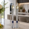 Contemporary Tall Silver Candle Holders with Blue Lapis Gemstone