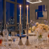 Contemporary Tall Silver Candle Holders with Blue Lapis Gemstone