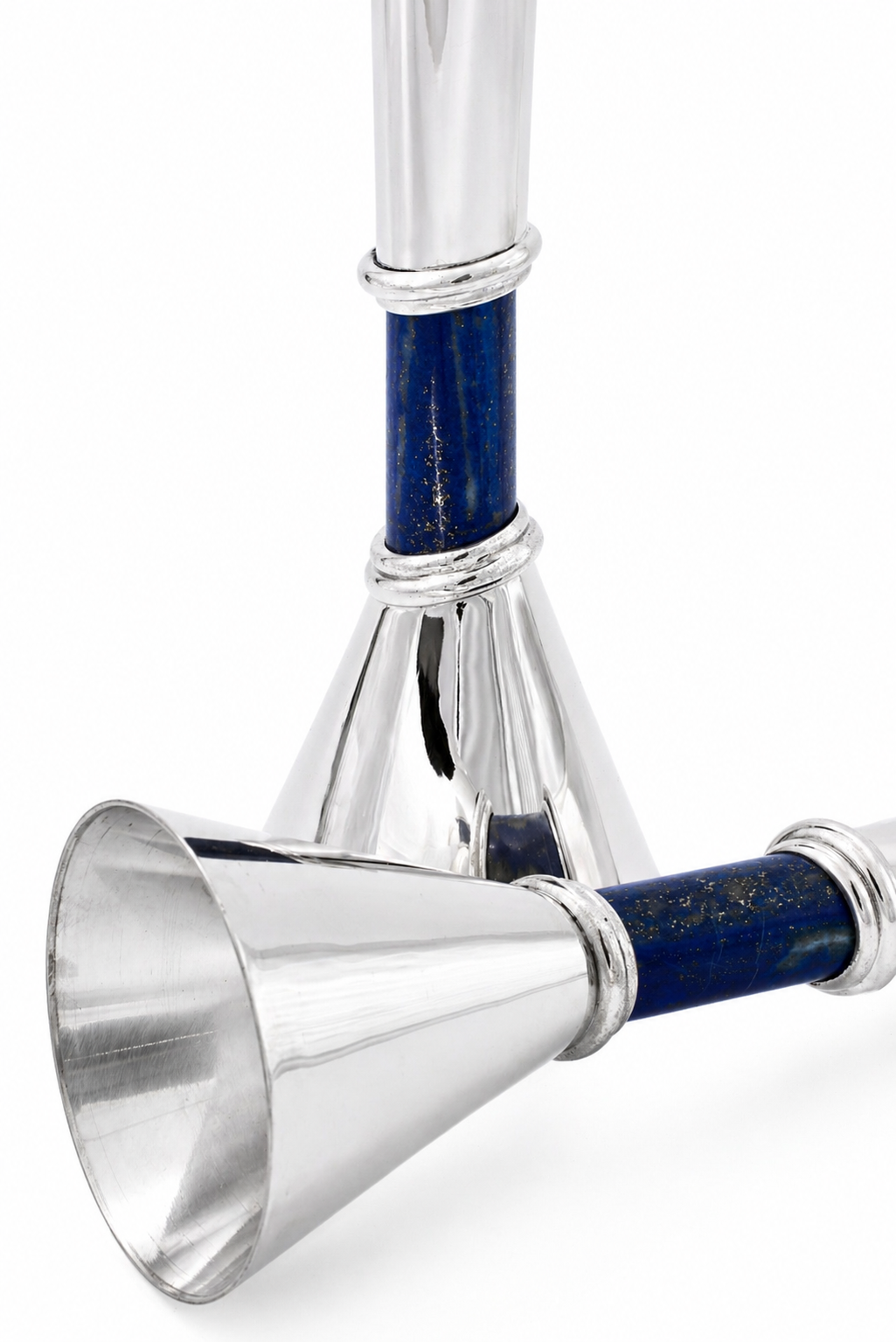 Contemporary Tall Silver Candle Holders with Blue Lapis Gemstone