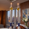 Contemporary Tall Silver Candle Holders with Blue Lapis Gemstone