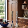 Contemporary Tall Silver Candle Holders with Blue Lapis Gemstone