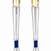 Contemporary Tall Silver Candle Holders with Blue Lapis Gemstone