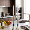 Contemporary Tall Silver Candle Holders with Blue Lapis Gemstone